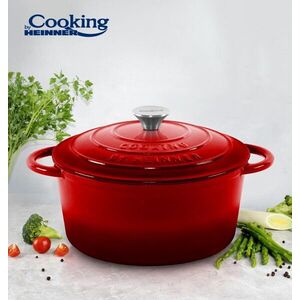 Imagine Semioala cu capac Red Line, Cooking by Heinner, 4.8L, 26x12 cm, fonta emailata, rosu