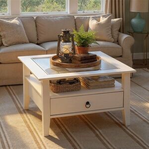 Imagine Masuta de cafea Provence 1, Inter Link, 75x75x45 cm, lemn/sticla securizata, alb