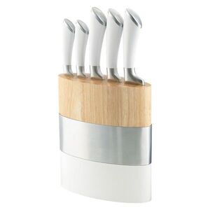 Imagine Set 5 cutite cu suport, Amefa, Forme, inox/lemn, argintiu/alb/natur