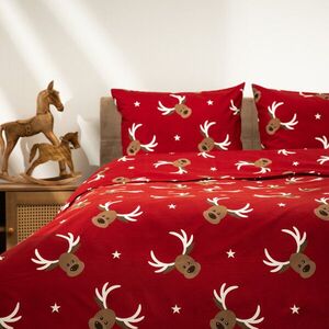 Imagine Lenjerie de pat dubla Reindeer, Homla, 3 piese, 160x200 cm, microfibra din poliester, rosu