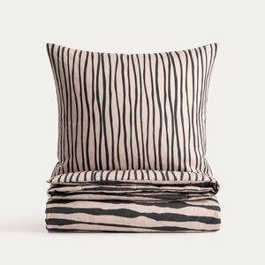 Imagine Lenjerie de pat King Size, Lino, Homla, 200x220 cm, 3 piese, microfibra din poliester, bej/negru