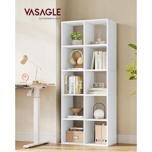 Imagine Biblioteca cu 10 compartimente, Scandinavian Style, Vasagle, 65.5x30x161.5 cm, PAL, alb cloud