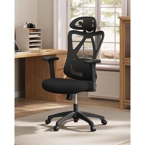 Imagine Scaun de birou, Songmics, ergonomic, suport lombar si tetiera reglabile, 70x71x114-124 cm, 150 kg, negru cerneala