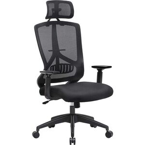 Imagine Scaun de birou, Songmics, ergonomic, suport lombar si tetiera reglabile, 62x69x112-122 cm, 120 kg, negru cerneala