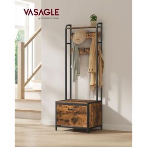 Imagine Cuier cu bancheta si pantofar, Industrial Style, Vasagle, 65x40x170 cm, PAL/otel, maro rustic