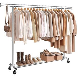 Imagine Suport mobil si extensibil pentru umerase, Songmics, 160-200x45x161.5 cm, max 150 kg, otel/plastic, argintiu