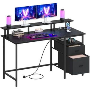 Imagine Birou Vasagle, cu priza si 2 porturi USB, sertare din material textil, 140x60x90 cm, negru