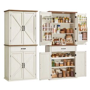 Imagine Bufet inalt cu 4 usi si 1 sertar, Country Style, Vasagle, 80x39.5x178.6 cm, MDF/PAL, alb rustic