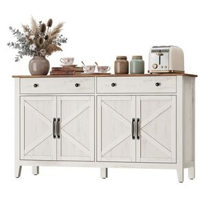 Imagine Bufet cu 4 usi si 2 sertare, Country Style, Vasagle, 140x40x80 cm, MDF/PAL, alb rustic