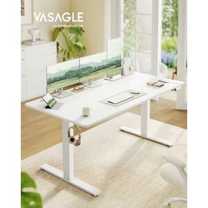 Imagine Birou electric cu inaltime reglabila, Vasagle, 160x80x72-120 cm, port USB-C, raft pentru prelungitor, 3 memorii pentru inaltime, alb mat