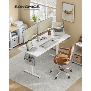 Imagine Birou electric cu inaltime reglabila, Songmics, 160x70x72-120 cm, functie de memorare a 4 inaltimi, alb cloud