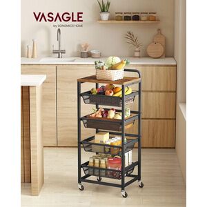 Imagine Carucior depozitare cu 5 niveluri, Vasagle, 40x31.7x95 cm, PAL/otel, maro rustic