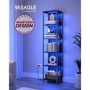 Imagine Biblioteca cu 6 niveluri si iluminare LED, Vasagle, 40x30.3x178 cm, PAL/otel, negru abanos
