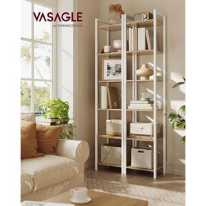 Imagine Biblioteca cu 6 niveluri, Vasagle, 39.6x30x187 cm, PAL/otel, bej/alb