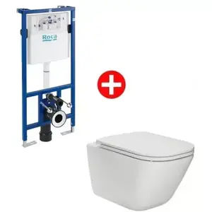 Imagine Set promo Vas WC suspendat cu rezervor incastrat si capac soft close Roca Duplo The Gap Rimless 35x54 cm evacuare orizontala