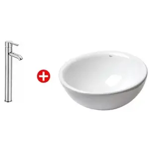 Imagine Set Promo lavoar baie pe blat Roca Bol 42x42 cm, cu baterie Carelia crom
