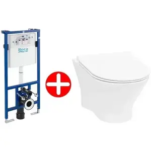 Imagine Set Promo Vas WC Roca Nexo suspendat, rezervor incastrat si capac soft close 36x54 cm evacuare orizontala