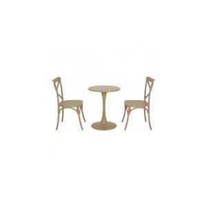 Imagine Set terasa PLEZURO SUCCOR, masa rotunda Ø60 cm cu 2 scaune suprapozabile, bej, otel si polipropilena