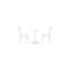 Imagine Set terasa PLEZURO SUCCOR, masa rotunda Ø60 cm cu 2 scaune suprapozabile, alb, otel si polipropilena