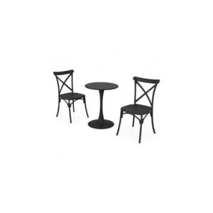 Imagine Set terasa PLEZURO SUCCOR, masa rotunda Ø60 cm cu 2 scaune suprapozabile, antracit, otel si polipropilena