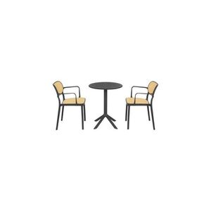 Imagine Set terasa CIRCLE ALIVIO, masa rotunda Ø60 cm cu 2 scaune suprapozabile, alb si natur, polipropilena