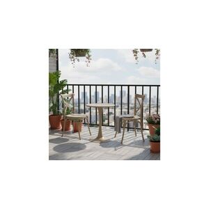 Imagine Set terasa PLEZURO CRUSOE, masa 60 cm cu 2 scaune suprapozabile, bej, otel si polipropilena