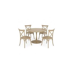 Imagine Set dining terasa PLEZURO SUCCOR, masa rotunda 120 cm cu 4 scaune suprapozabile, bej, otel si polipropilena