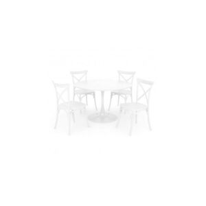 Imagine Set dining terasa PLEZURO SUCCOR, masa rotunda 120 cm cu 4 scaune, alb, otel si polipropilena