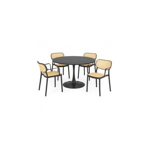 Imagine Set dining terasa PLEZURO ALIVIO, masa rotunda 120 cm cu 4 scaune, antracit cu natur, otel si polipropilena