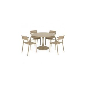 Imagine Set dining terasa PLEZURO CRUSOE, masa rotunda 120 cm cu 4 scaune cu brate, bej, otel si polipropilena