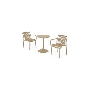 Imagine Set terasa PLEZURO ALPINE, masa rotunda 60 cm cu 2 scaune, bej, otel si polipropilena