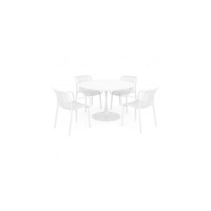 Imagine Set dining terasa PLEZURO ALPINE, masa rotunda 120 cm cu 4 scaune, alb, otel si polipropilena