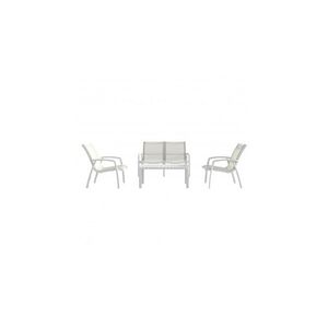 Imagine Set mobilier terasa si gradina, MARTA, canapea 2 locuri + 2 fotolii cu masuta, alb, polipropilena si textilina
