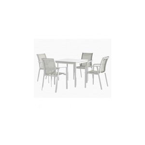 Imagine Set mobilier dining terasa si gradina, MARTA, masa 80x80 cm cu 4 scaune, alb, polipropilena si textilina