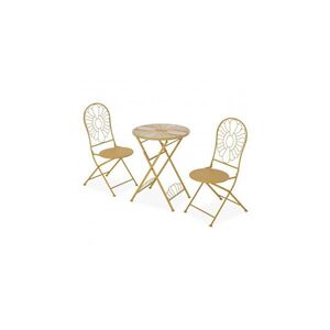 Imagine Set terasa PRATO, 2 scaune si masa Ø56 cm, auriu cu multicolor, mozaic ceramic