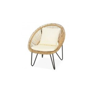 Imagine Fotoliu gradina premium EMMA negru natur cu perne confort si impletitura round wicker