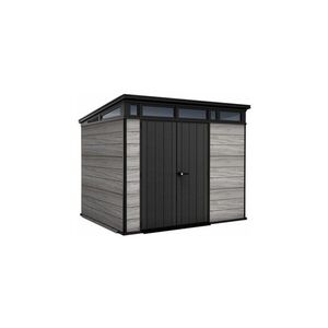 Imagine Casuta de gradina Keter Deco Pent 9 x 7 Signature, plastic Decocoat, cu podea inclusa, gri deschis antracit