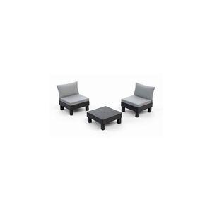 Imagine Set mobilier balcon Keter Elements, canapea cu fotolii si masa, grafit cu perne gri deschis