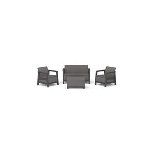 Imagine Set mobilier gradina Keter Scandi Linea, canapea 2 locuri cu fotolii si masa, gri montan grafit