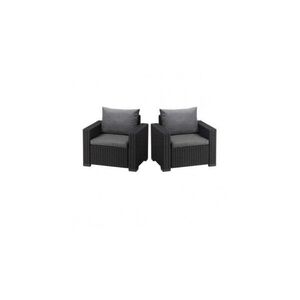Imagine Set mobilier pentru terasa, Keter California, 2 fotolii, grafit, cu perne, rezistent UV si intemperii