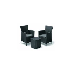 Imagine Set mobilier balcon Keter Iowa cu masa Luzon, fotolii cu masa depozitare, grafit gri rece