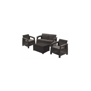 Imagine Set mobilier gradina Keter Corfu II Duo Box 4 persoane, canapea cu fotolii si masa cu depozitare, grafit gri rece