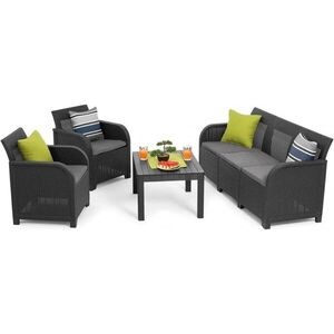 Imagine Set mobilier gradina Keter Rosalie 5 locuri, canapea cu fotolii si masa, grafit gri rece