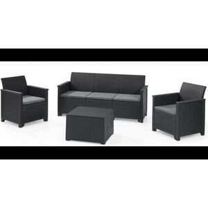 Imagine Set mobilier gradina Keter Claire, canapea + 2 fotolii + masa cu depozitare, grafit gri rece