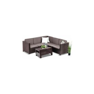 Imagine Set mobilier terasa Provence coltar 5 locuri, plastic ratan, cu perne, maro gri taupe