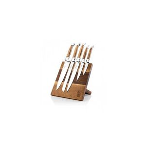 Imagine Set 5 cutite de bucatarie cu suport magnetic din lemn de maslin Laguiole Style de Vie Luxury Line KOKSMESSETOLIJF