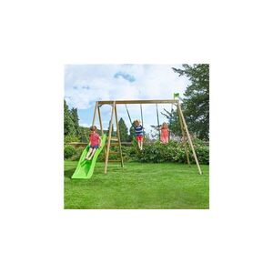 Imagine Set Leagan dublu copii Tp Toys multiplay din lemn masiv, set cu 2 leagane, scara de escalada si topogan incluse