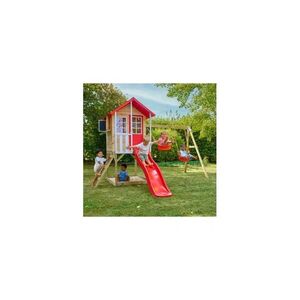 Imagine Garden house TP TOYS, Poppy Cottage, with platform with sandpit, slide and double swing, wood, red/brown/white