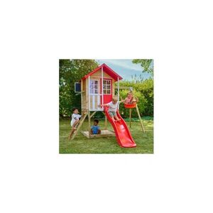 Imagine Garden house TP TOYS, Poppy Cottage, with platform with sandpit, slide and simple swing, wood, red/brown/white
