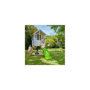 Imagine TP TOYS Garden Cottage, Snowdrop Cottage, with platform with sandpit, slide and double swing, wood, gray/brown/white